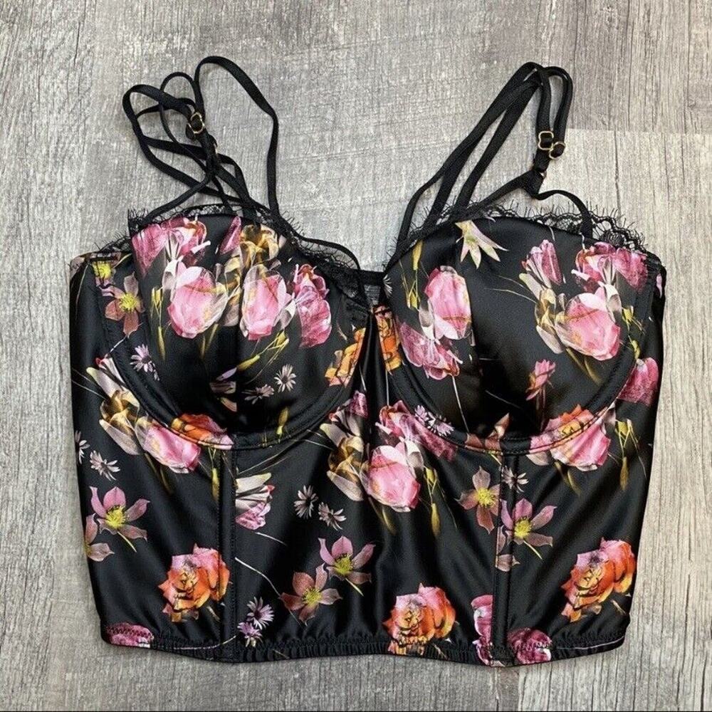 Victorias Secret Very Sexy Lightly Lined Black Floral Bra Bustier 32D NWT
